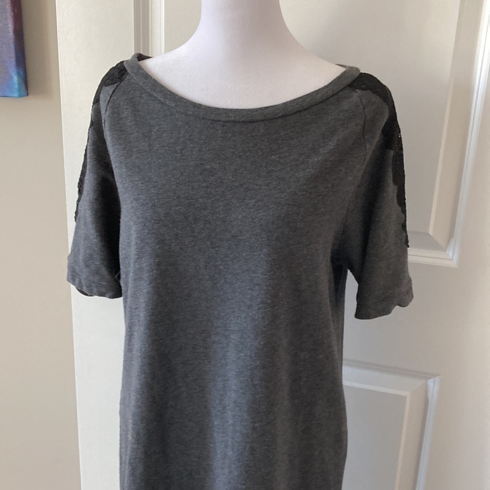 LOFT medium dress gray with short sleeves lace casual - Picture 6 of 12